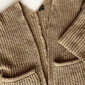 Tan Neutral Open Front Chunky Knit Maglia Boutique Cardigan | Size L